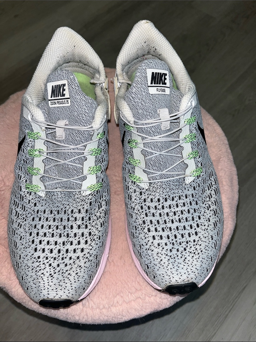 Nike Women’s Flyknit Running Shoes - Light Gray with Pink & Neon Green Accents